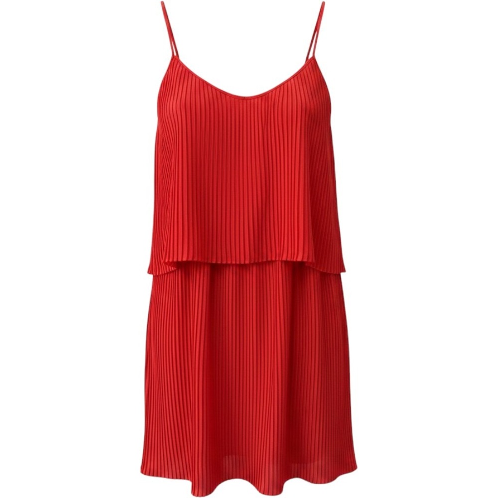 Parker Pleated Mini Dress Small Red Tiered Adjustable Straps Sleeveless